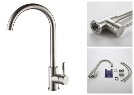 Kitchen Sink Mixer Tap Single Lever A4590 Brush Finish Stainless Steel 304